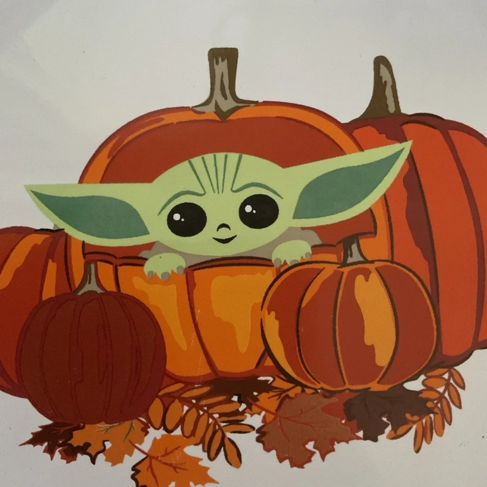 Star Wars White Pie Dish with Baby Yoda and Pumpkins